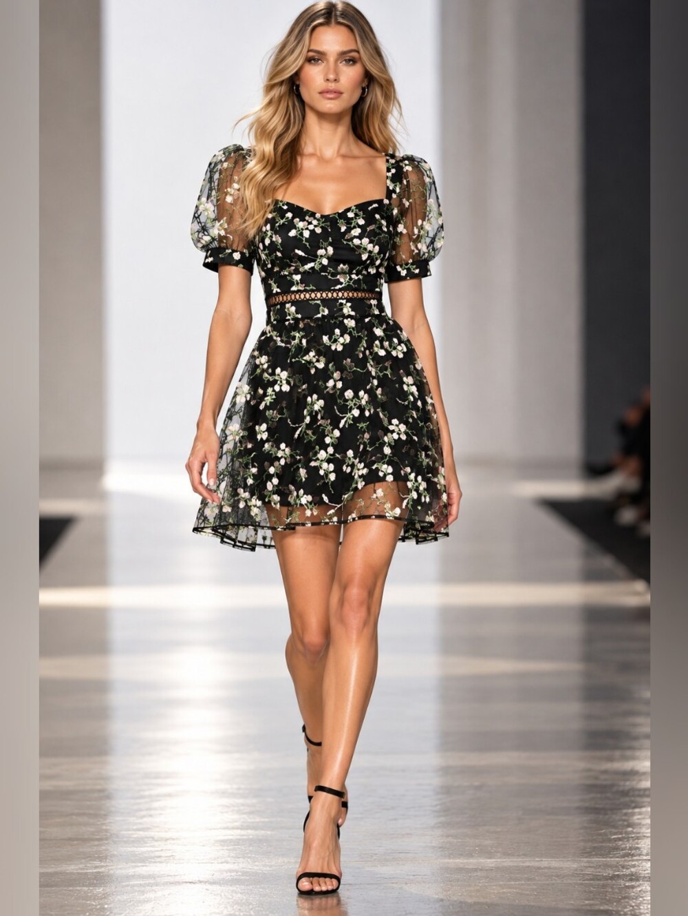 Lulus Black Embroidered Floral Mesh Mini Dress Size Small